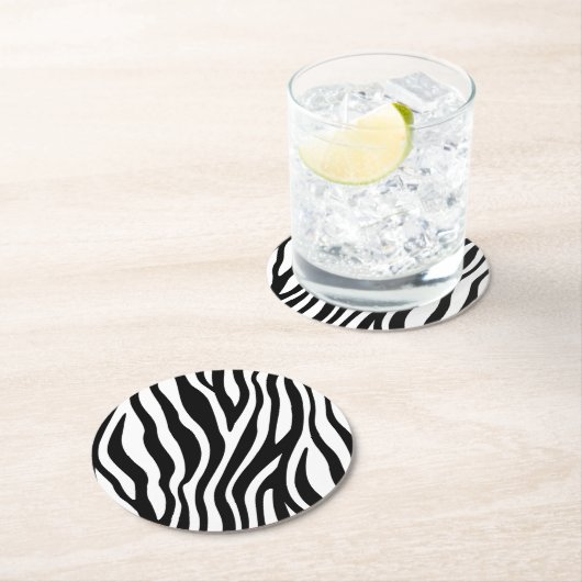 Zebra Print Black en White Stripes Pattern Ronde Kartonnen Onderzetter (Insitu)
