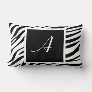 Zebra Print Black & White Monogram Lumbar Pillow Kussen
