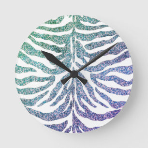 zebra print blauwe ronde klok