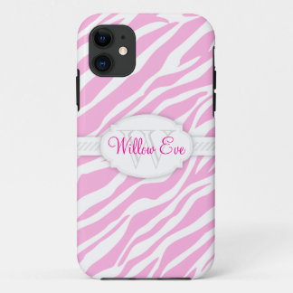 Zebra Print (Bleek roze) Aangepast monogram Hoesje