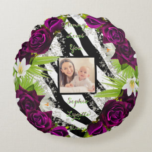 Zebra Print Bloemen Ronde Kussen met Palmtekst