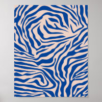 Zebra Print Blue Zebra Stripes Poster de animal