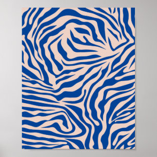 Zebra Print Blue Zebra Stripes Poster de animal