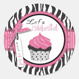 Zebra Print & Cupcake Baby shower Ronde Sticker