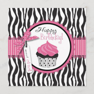 Zebra Print & Cupcake Birthday Kaart