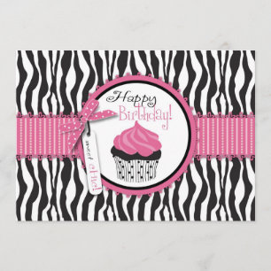 Zebra Print & Cupcake Birthday Kaart