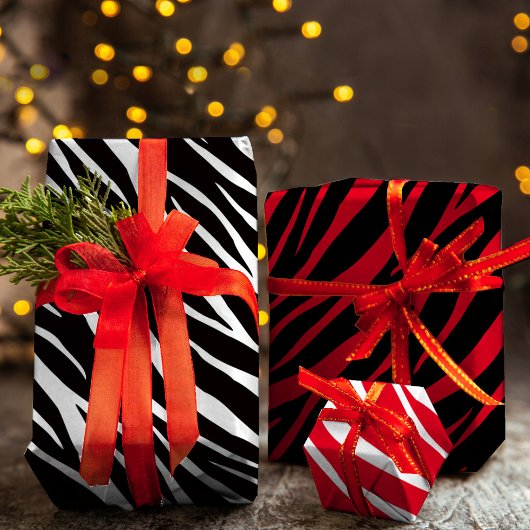 Zebra Print Cute Modern Red White Kerstmis Inpakpapier Vel