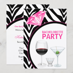Zebra Print & Diamond Bachelorette Party Kaart