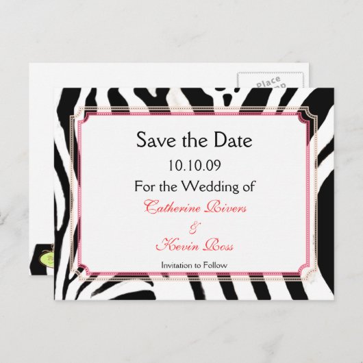ZEBRA PRINT/DIY EVENT/DE DATUM OPSLAAN AANKONDIGINGSKAART (Voorkant / Achterkant)