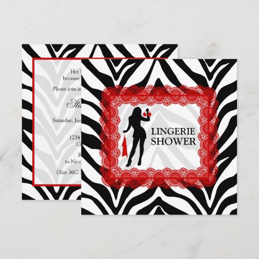 Zebra Print en Red Lace Lingerie Shower Kaart (Voorkant / Achterkant)