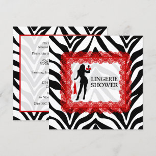 Zebra Print en Red Lace Lingerie Shower Kaart