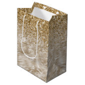 Zebra Print Faux Gold Glitter Medium Cadeauzakje (Voorkant Gekanteld)