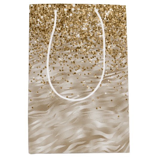 Zebra Print Faux Gold Glitter Medium Cadeauzakje (Voorkant)