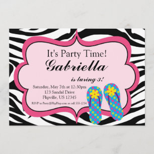 Zebra Print Flip Flop Invitation à la fête d'anniv