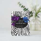 Zebra Print Floral Design Briefkaart Proverbs 3:5- (Staand voorkant)