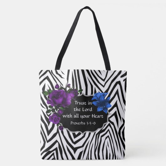 Zebra Print Floral Design Tas Proverbs 3:5-6 (Voorkant)