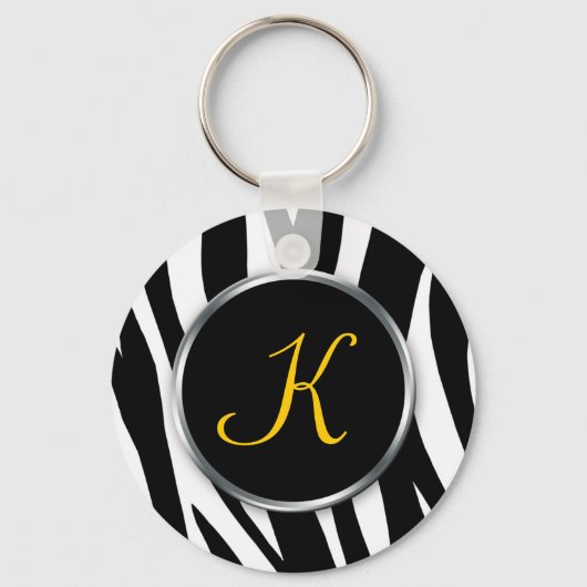 Zebra Print : Geel monogram : Sleutelhanger (Voorkant)