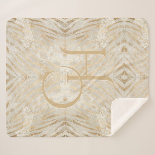 Zebra Print Glam Goud Monogrammed Modern Sherpa Deken (Voorkant (horizontaal))