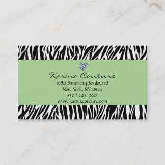 zebra print groen met hartvormige diamant visitekaartje