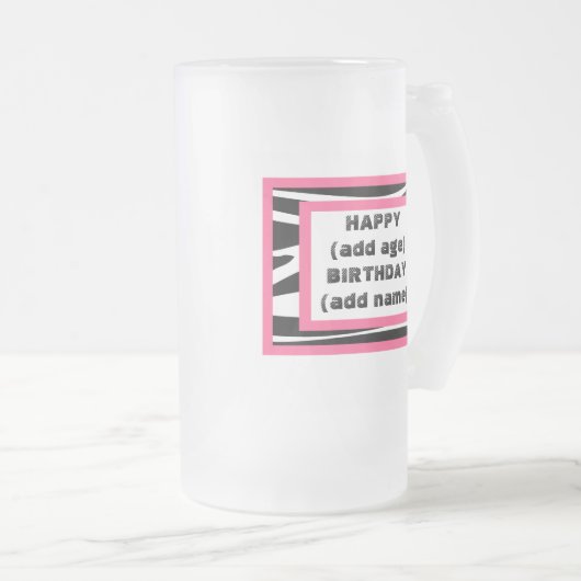 Zebra Print Happy Birthday Beer Mok (Voorkant rechts)