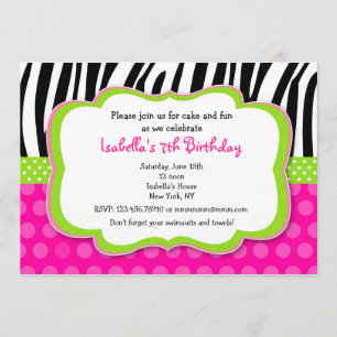 Zebra print Hot roze Bithday Party-uitnodigingen Kaart
