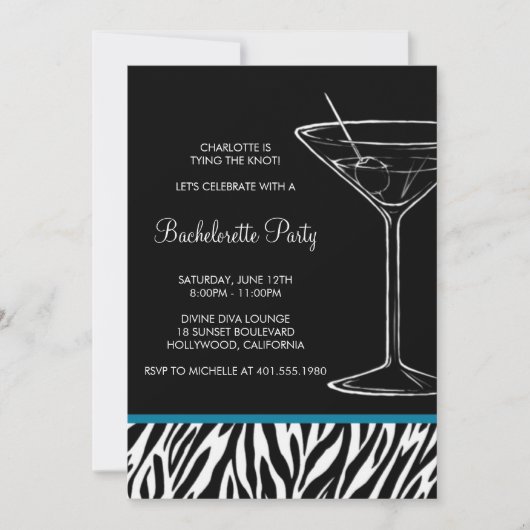 zebra print martini bachelorette kaart (Voorkant)