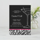 Zebra Print Martini Birthday Invitation Kaart (Staand voorkant)
