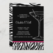 Zebra Print Martini Birthday Invitation Kaart (Voorkant / Achterkant)