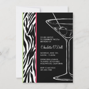 zebra print martini - verjaardagsfeest kaart