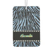 Zebra print met blauwe en zwarte accenten luchtverfrisser (Achterkant)