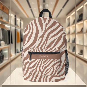Zebra Print-Mocha Mousse Bedrukte Rugzak