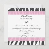 Zebra Print Monogram Birthday Party Invitation Kaart (Achterkant)