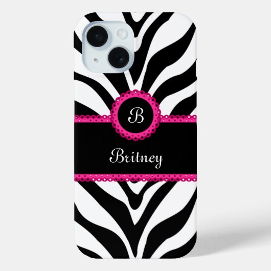 Zebra Print Monogram Naam Case-Mate iPhone Case (Achterkant)