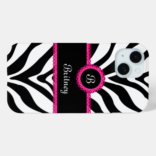 Zebra Print Monogram Naam Case-Mate iPhone Case (Achterkant (horizontaal))