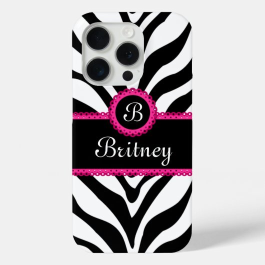 Zebra Print Monogram Naam Case-Mate iPhone Case (Achterkant)