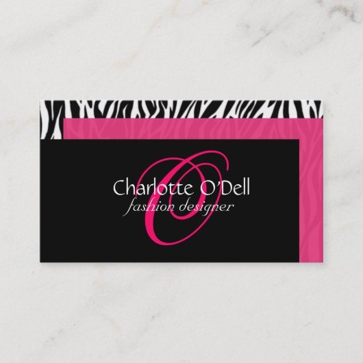 zebra print monogram visitekaartje (Voorkant)