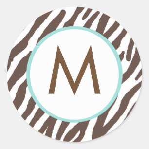 Zebra Print Monogrammed-stickers Ronde Sticker