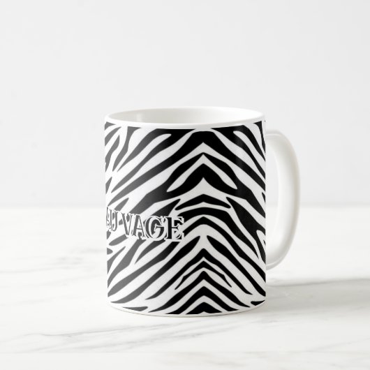 Zebra Print Mug with “Sauvage” Text (Devant droit)