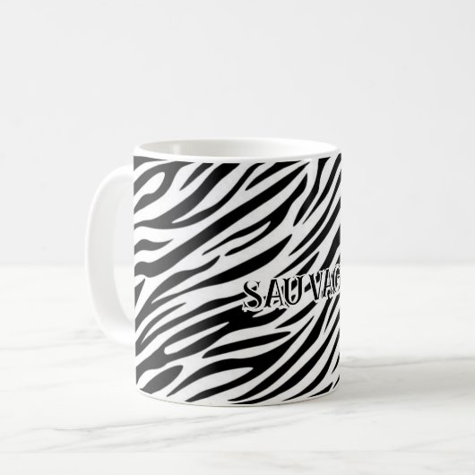 Zebra Print Mug with “Sauvage” Text (Devant gauche)