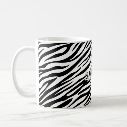 Zebra Print Mug with “Sauvage” Text (Gauche)