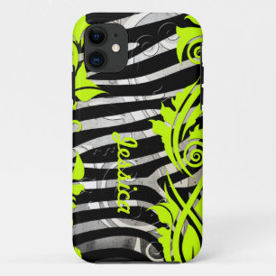 Zebra Print & Neon Flourishes Iphone 5 Hoesje