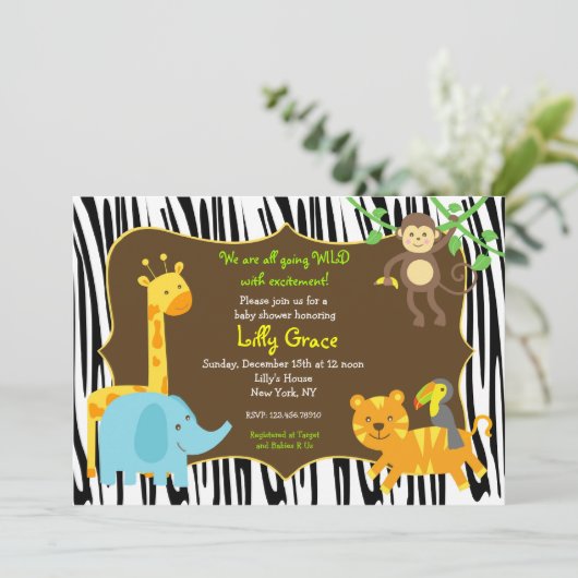 Zebra Print Oerwoud Safari Animal Baby shower Kaart (Staand voorkant)