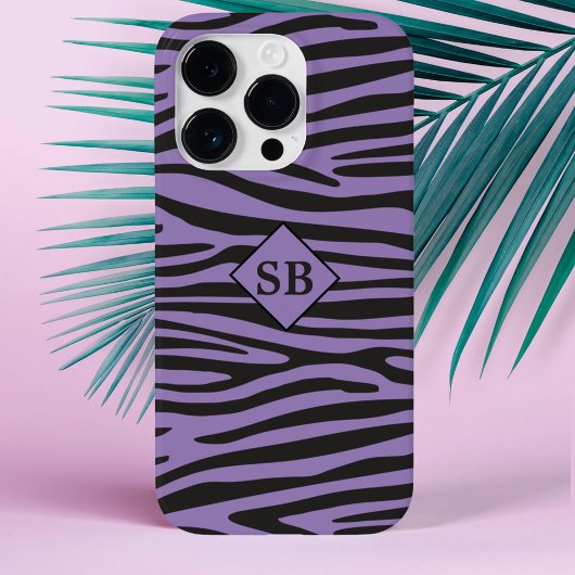 Zebra Print Paars Black Stripes Monogramed Case-Mate iPhone Case