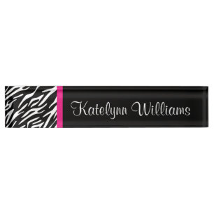 Zebra Print Pink Accent Monogram Desk Name Bord Naambordje