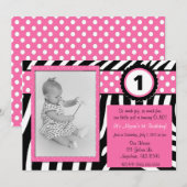 Zebra Print Pink Girls Birthday Uitnodiging (Voorkant / Achterkant)