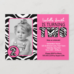 Zebra Print Pink Girls Tweede verjaardag Kaart