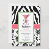 Zebra Print Pink Martini Bachelorette Invitations (Devant)