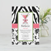 Zebra Print Pink Martini Bachelorette Invitations (Debout devant)