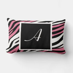 Zebra Print Pink Mix Monogram Lumbar Pillow Kussen