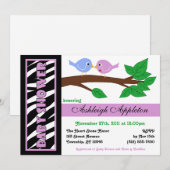 Zebra Print Purple Birdy Baby Shower Invitations (Devant / Derrière)